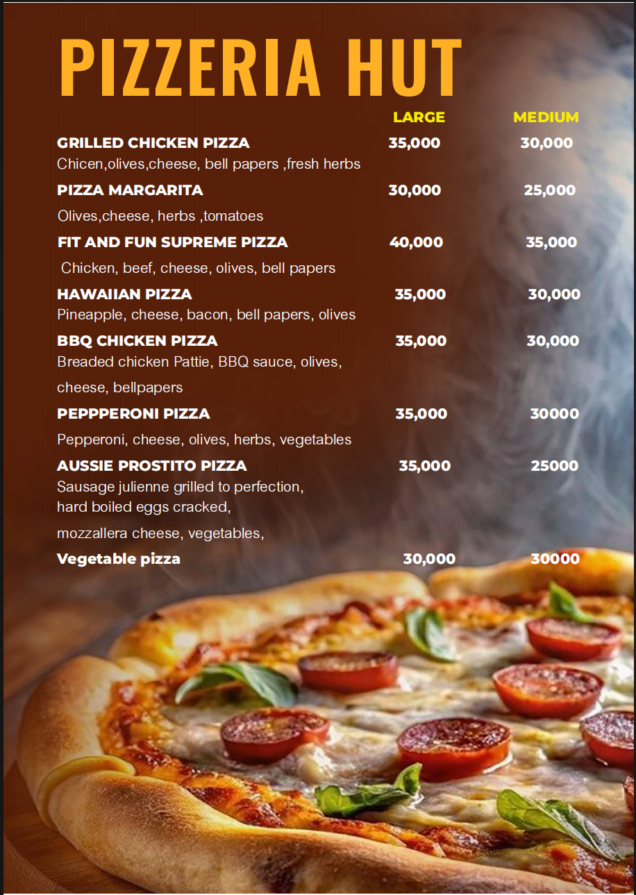 Pizza menu